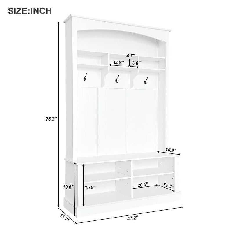 120 cm Garderobe mit Sitzbank, 3 Haken und verstellbarem Schuhregal