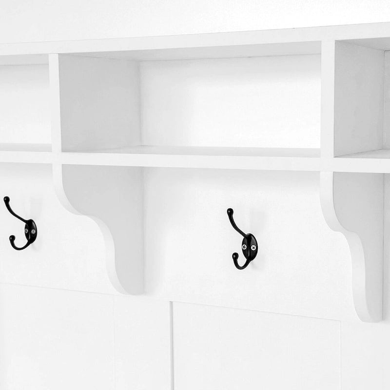 120 cm Garderobe mit Sitzbank, 3 Haken und verstellbarem Schuhregal