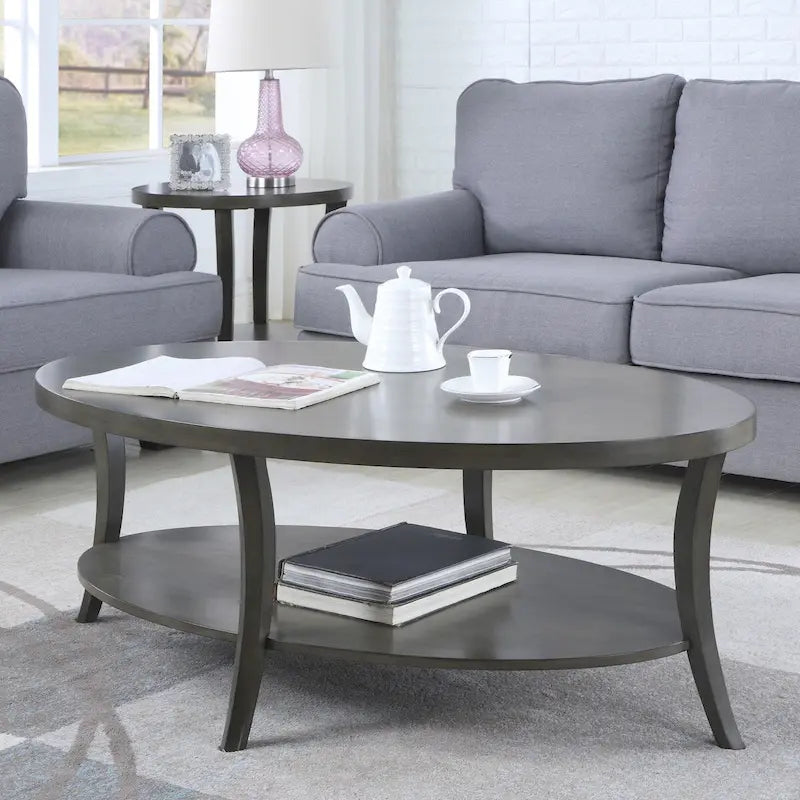 Ovaler Couchtisch aus Birkenholzfurnier mit Ablagefach