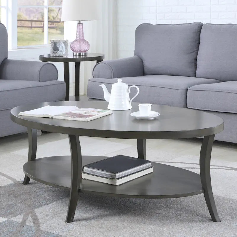 Ovaler Couchtisch aus Birkenholzfurnier mit Ablagefach