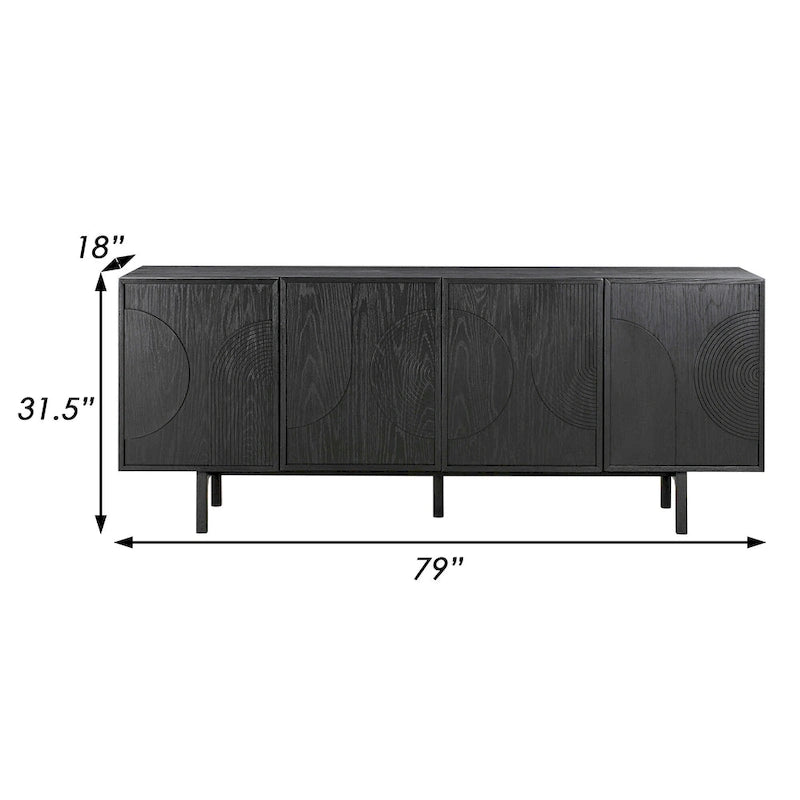 79 Zoll Anrichte Sideboard Konsole mit 4 Türen, Schwarzeiche
