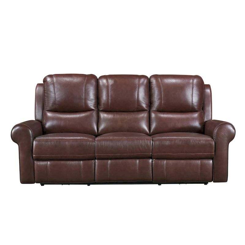 82 Zoll elektrisches Dual-Relaxsofa mit USB-Ladefunktion, braunes Top-Grain-Leder