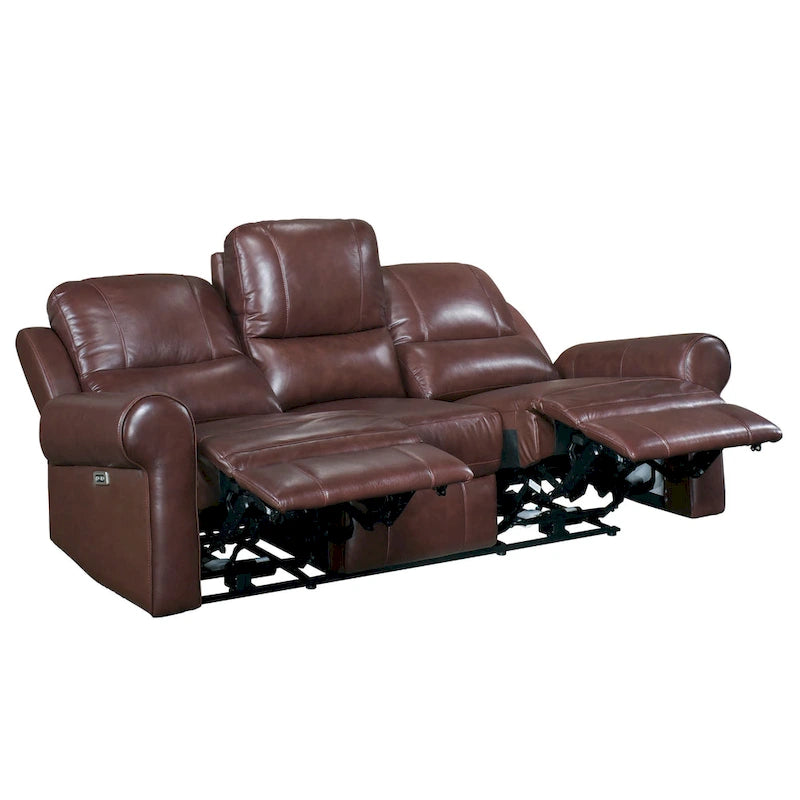 82 Zoll elektrisches Dual-Relaxsofa mit USB-Ladefunktion, braunes Top-Grain-Leder