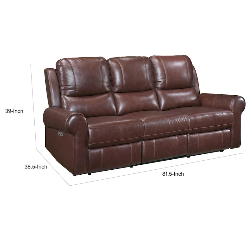 82 Zoll elektrisches Dual-Relaxsofa mit USB-Ladefunktion, braunes Top-Grain-Leder