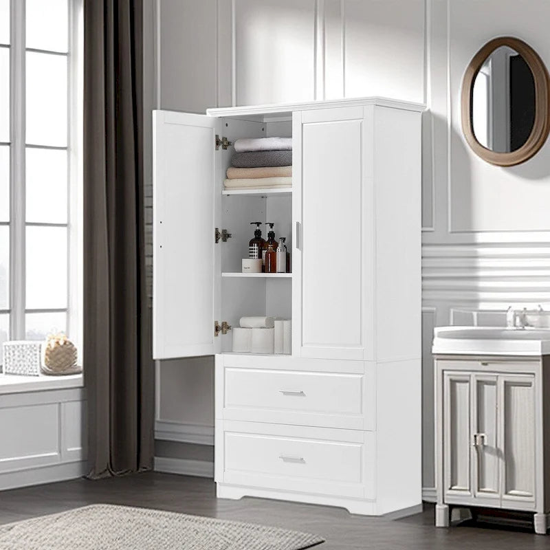 Hoher Badezimmerschrank mit 2 Türen und 2 Schubladen