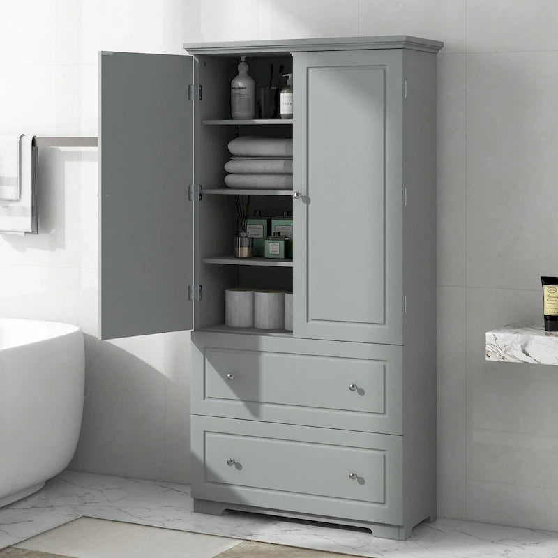 Hoher Badezimmerschrank mit 2 Türen und 2 Schubladen