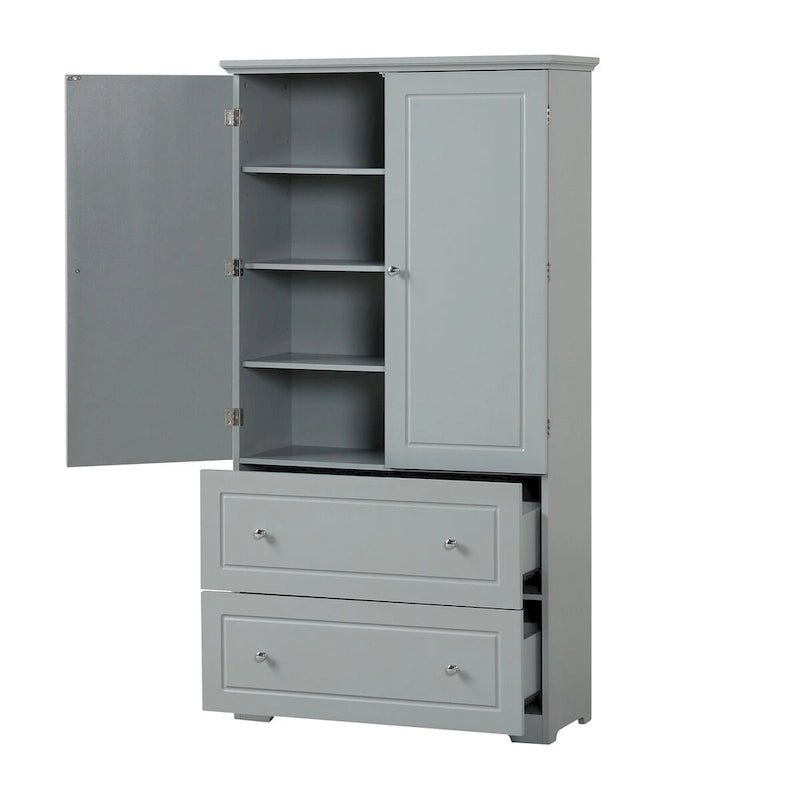 Hoher Badezimmerschrank mit 2 Türen und 2 Schubladen