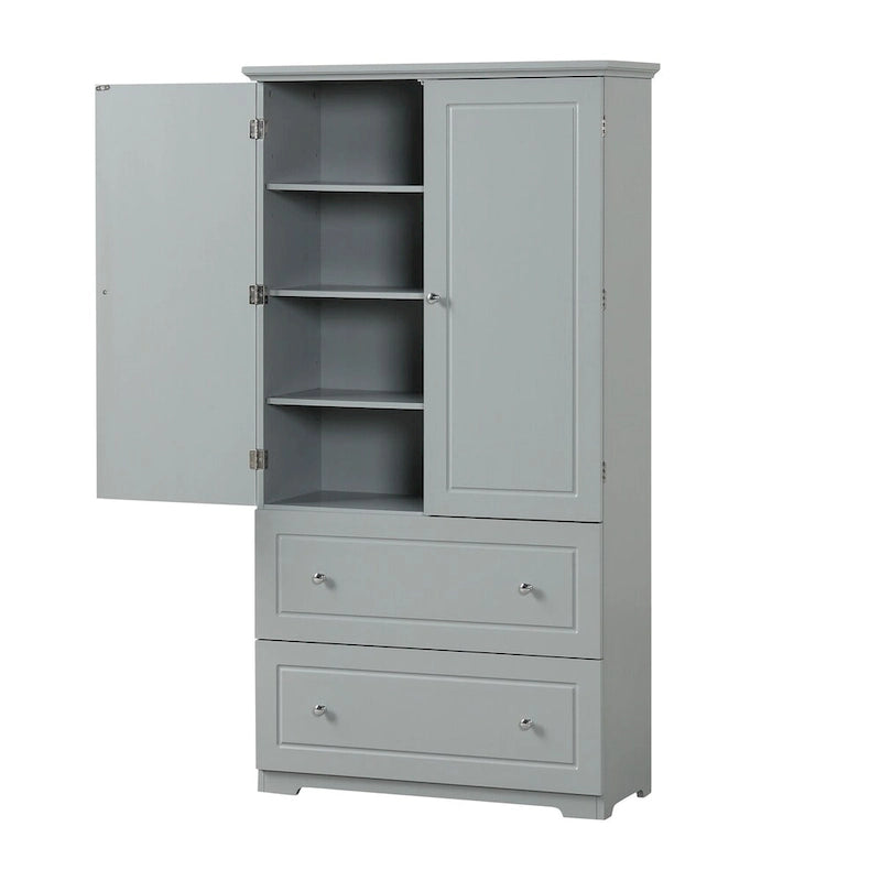 Hoher Badezimmerschrank mit 2 Türen und 2 Schubladen