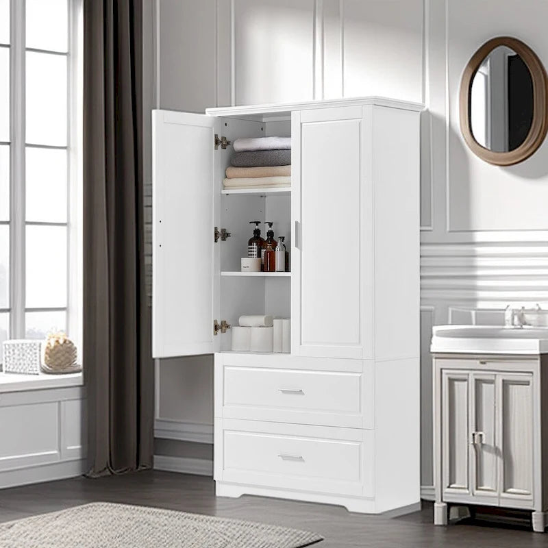 Hoher Badezimmerschrank mit 2 Türen und 2 Schubladen