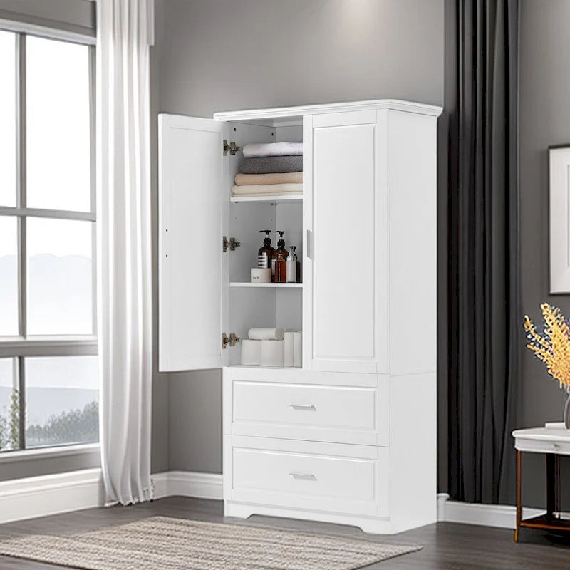 Hoher Badezimmerschrank mit 2 Türen und 2 Schubladen