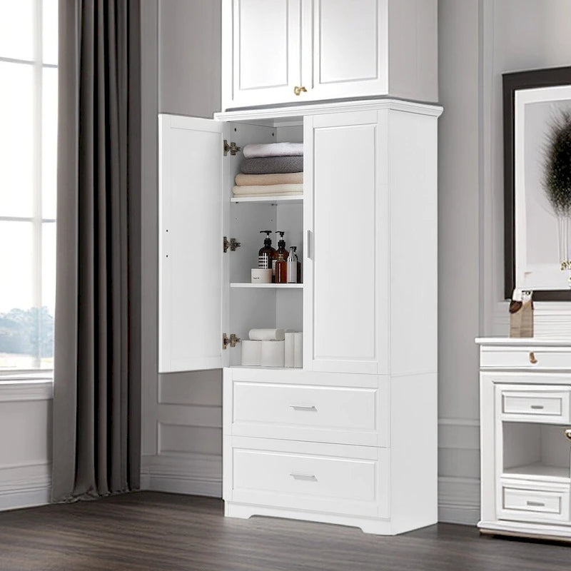 Hoher Badezimmerschrank mit 2 Türen und 2 Schubladen