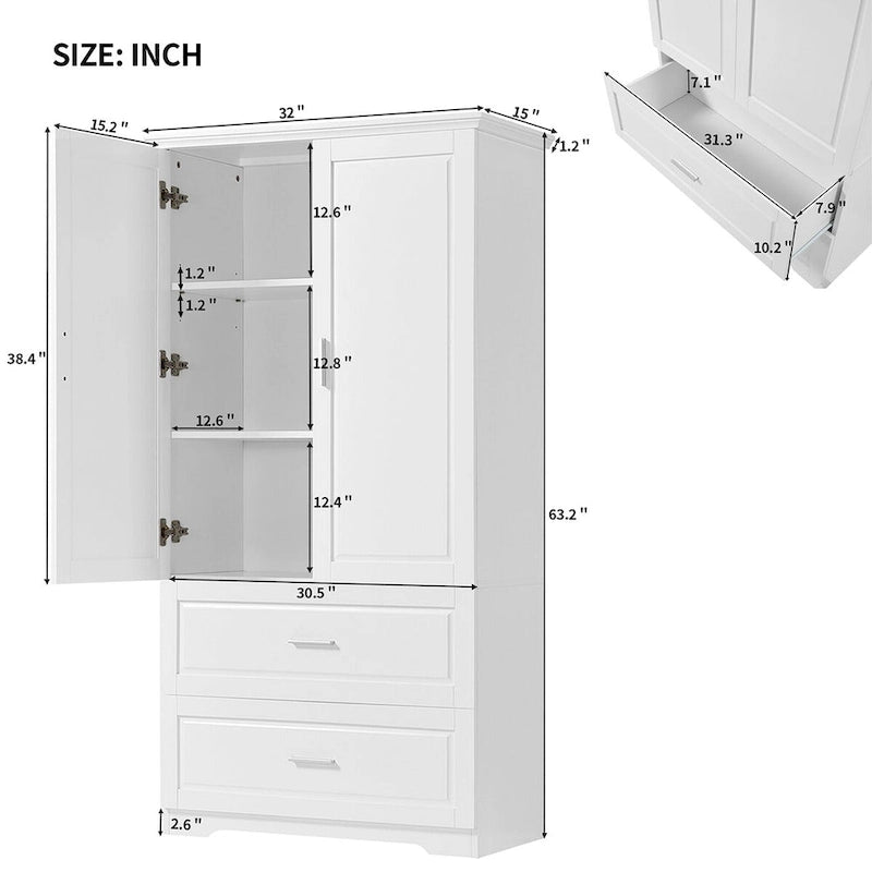 Hoher Badezimmerschrank mit 2 Türen und 2 Schubladen