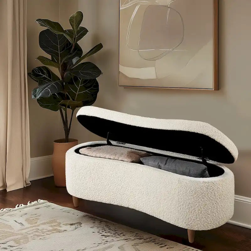INK+IVY Bailey Taupe Boucle Flip Top Storage Bench